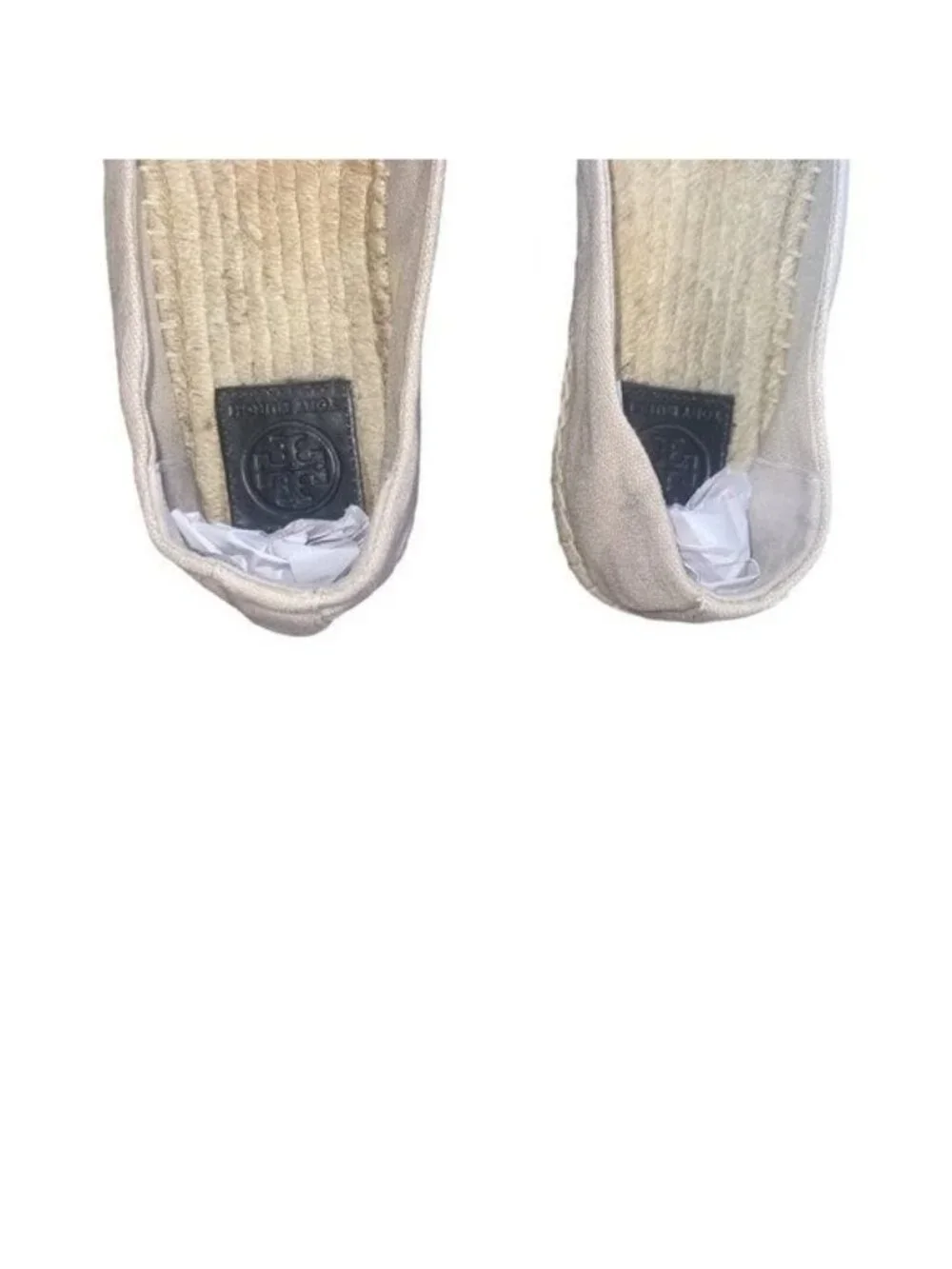 Tory Burch Weston Flat Espadrille Natural Canvas Black/Beige Logo Shoes Size 9